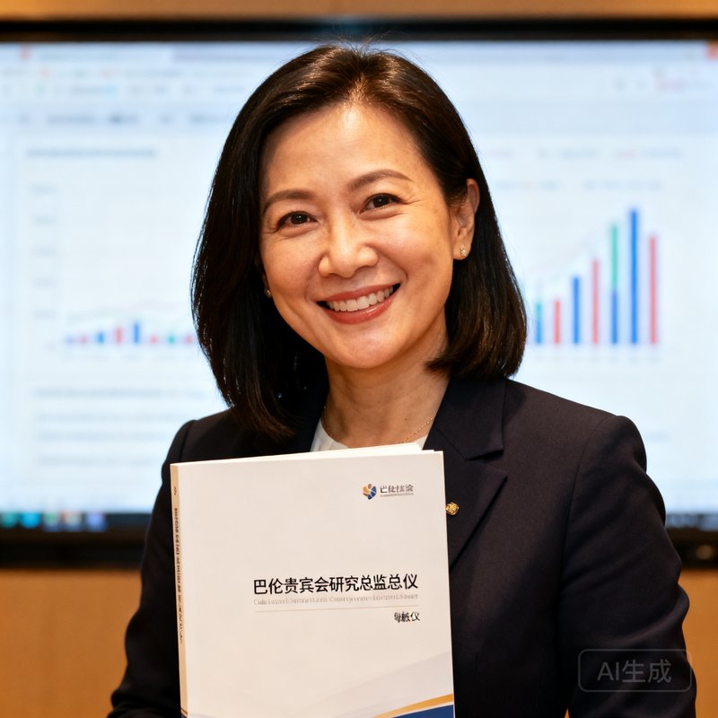 巴比伦贵宾会研究总监苏敏仪女士半身照，她手持一份精装白皮书，面带微笑，背景为数据分析屏幕